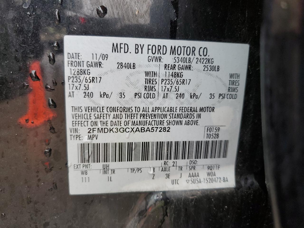 2FMDK3GCXABA57282 2010 Ford Edge Se
