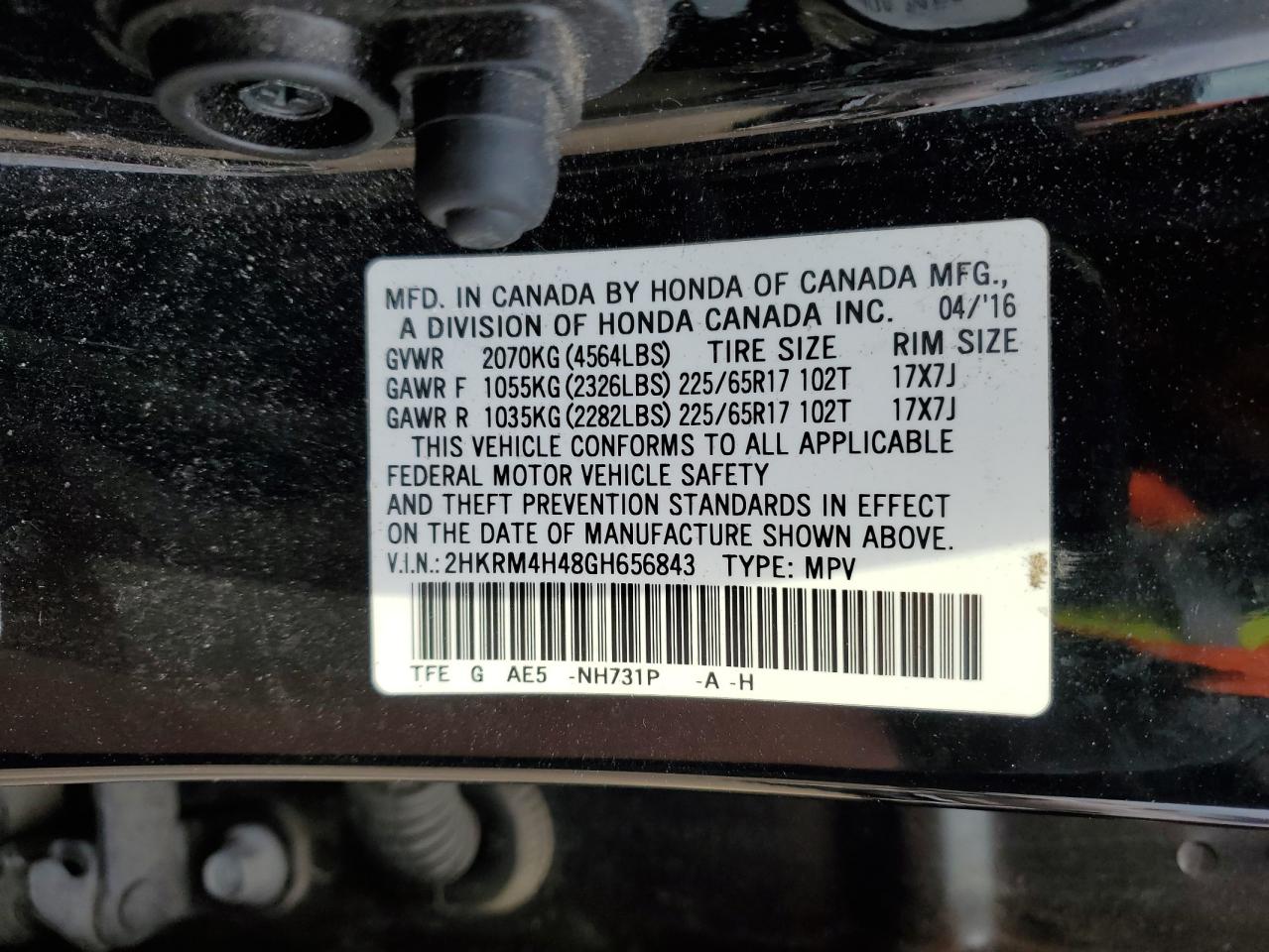 2HKRM4H48GH656843 HONDA CRV 2016