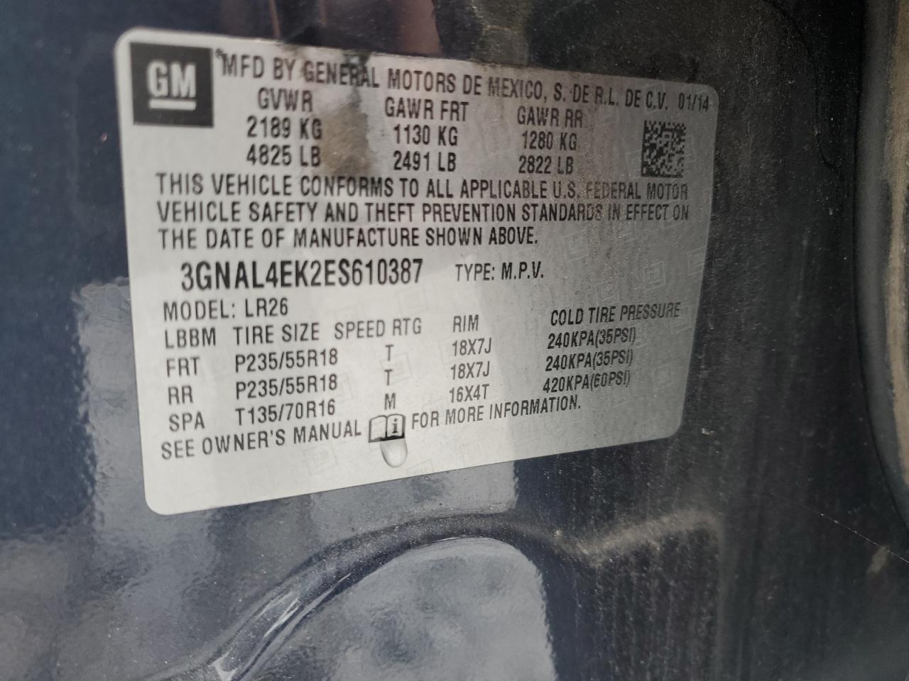 3GNAL4EK2ES610387 2014 Chevrolet Captiva Ltz