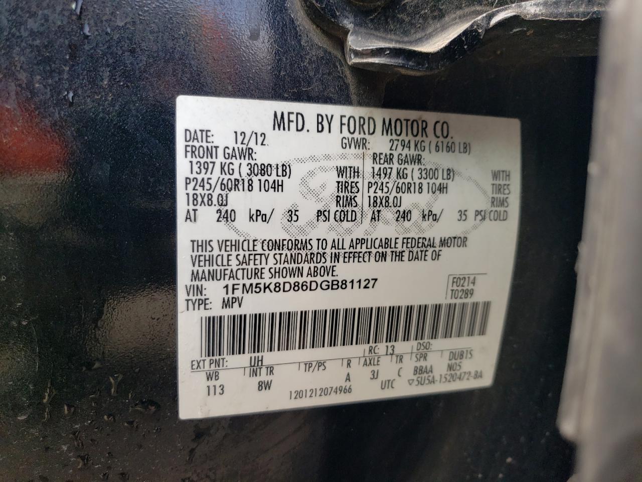 1FM5K8D86DGB81127 2013 Ford Explorer Xlt