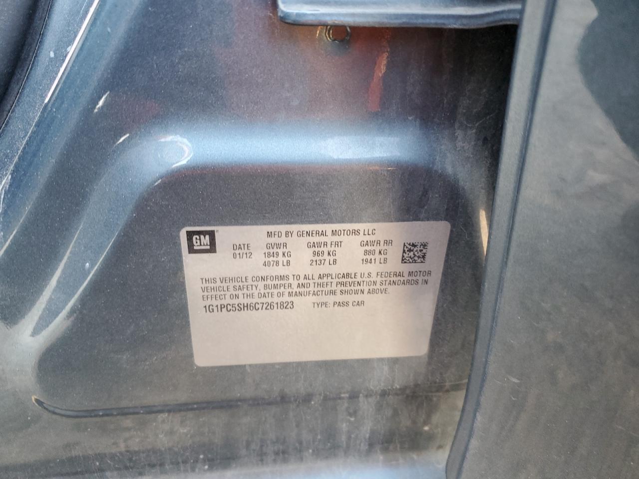 1G1PC5SH6C7261823 2012 Chevrolet Cruze Ls