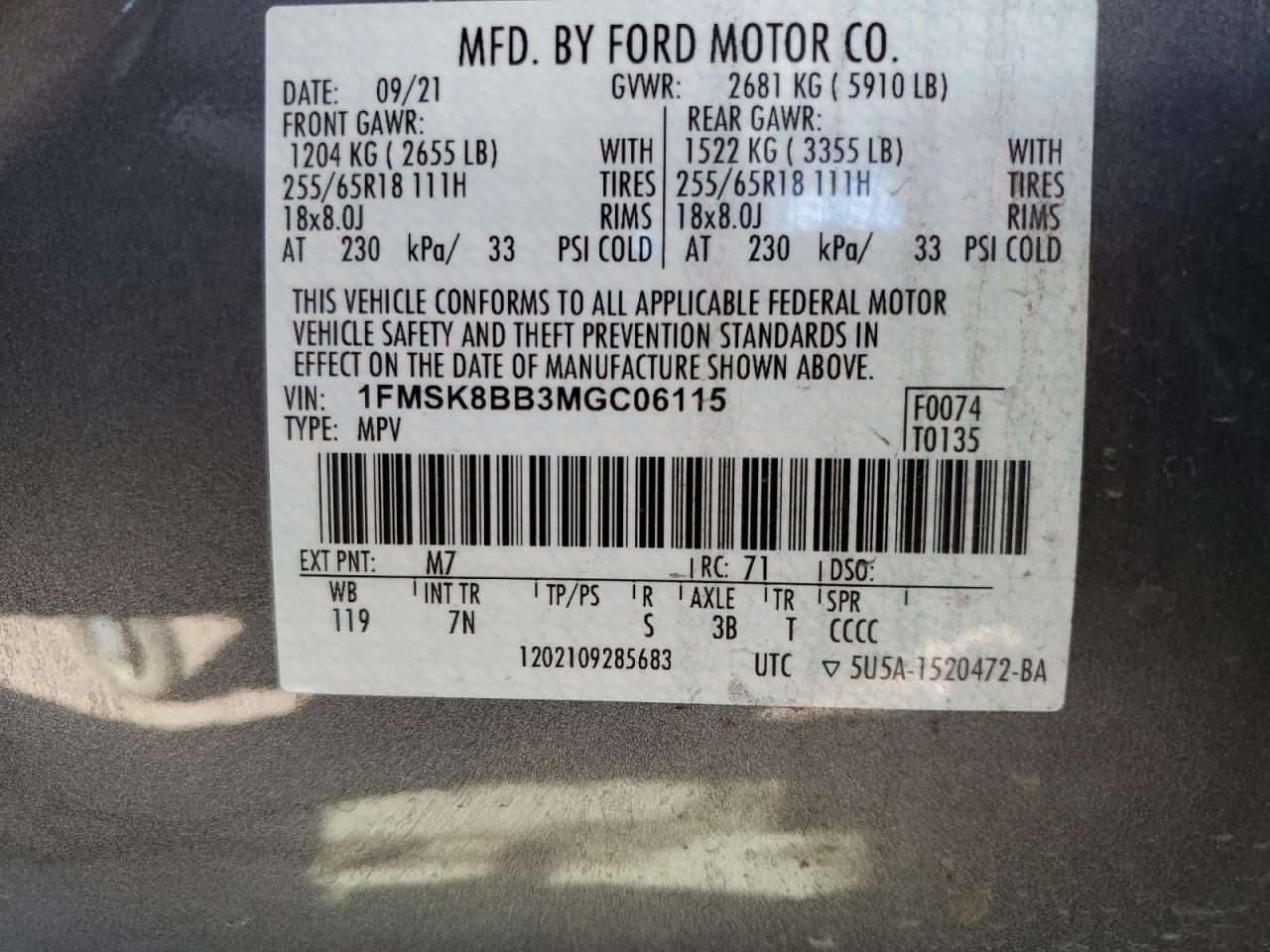 1FMSK8BB3MGC06115 FORD EXPLORER 2021