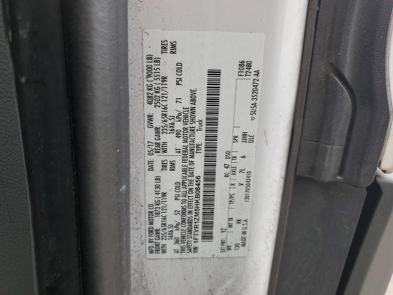 1FTYR1ZM5HKB08456 FORD TRANSIT 2017