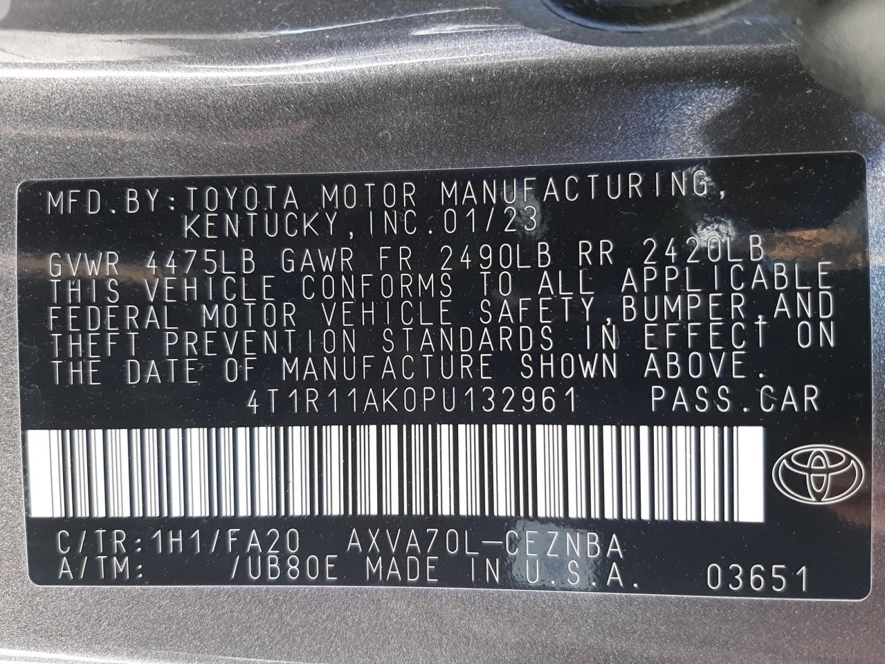 4T1R11AK0PU132961 TOYOTA CAMRY 2023