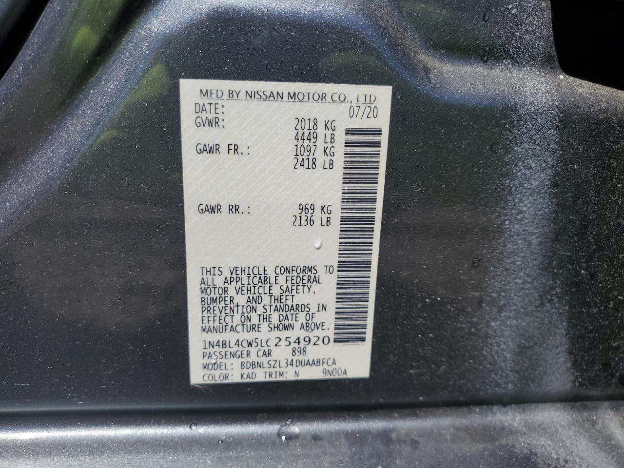 1N4BL4CW5LC254920 NISSAN ALTIMA 2020