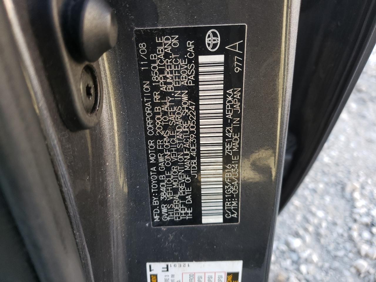 JTDBL40E39J052247 2009 Toyota Corolla Base