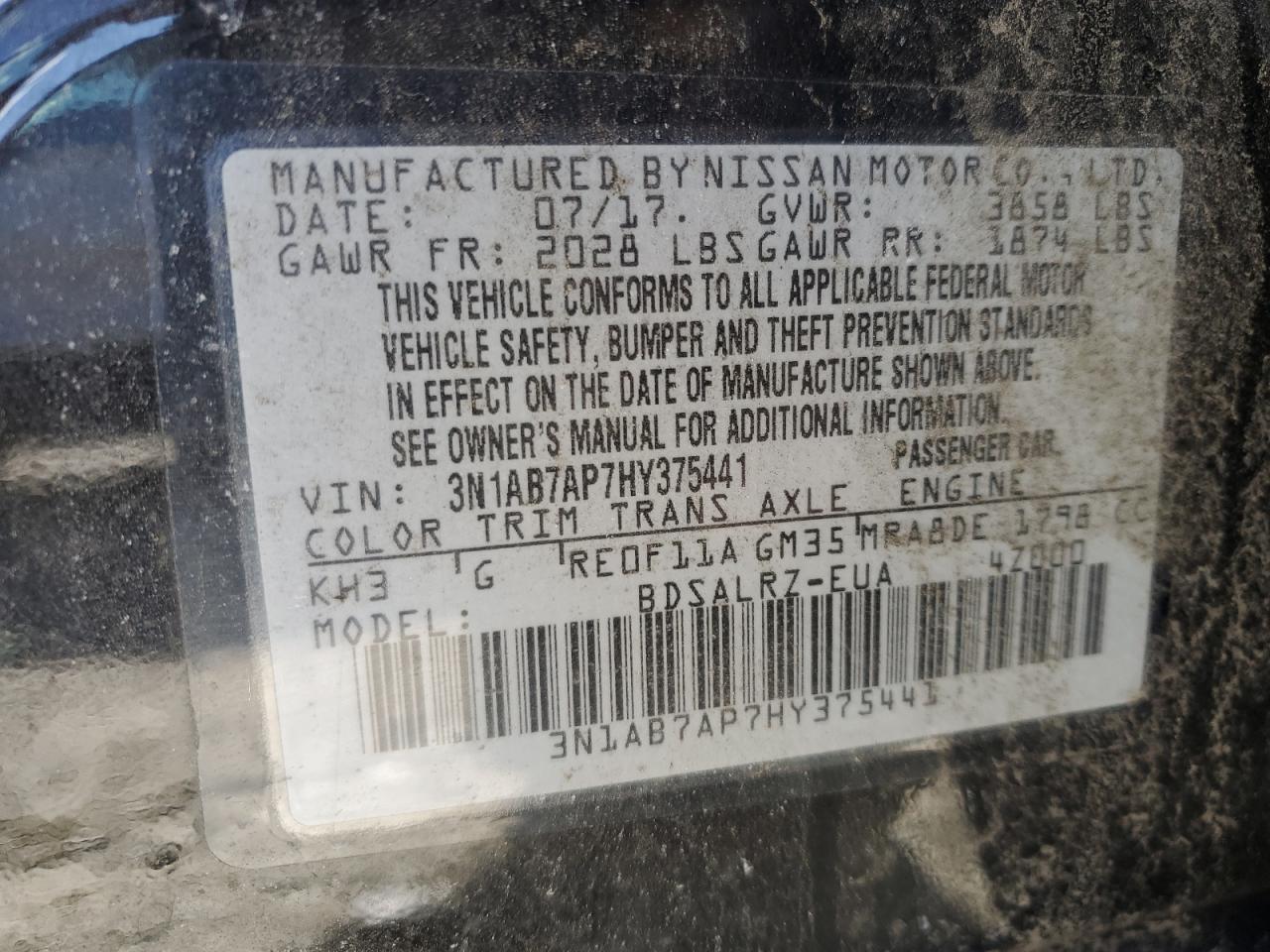 3N1AB7AP7HY375441 NISSAN SENTRA 2017