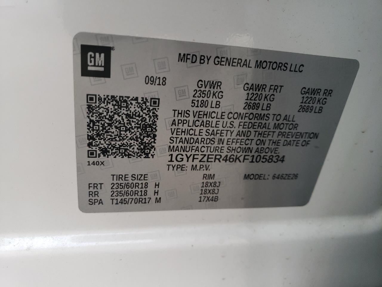 1GYFZER46KF105834 CADILLAC XT4 2019