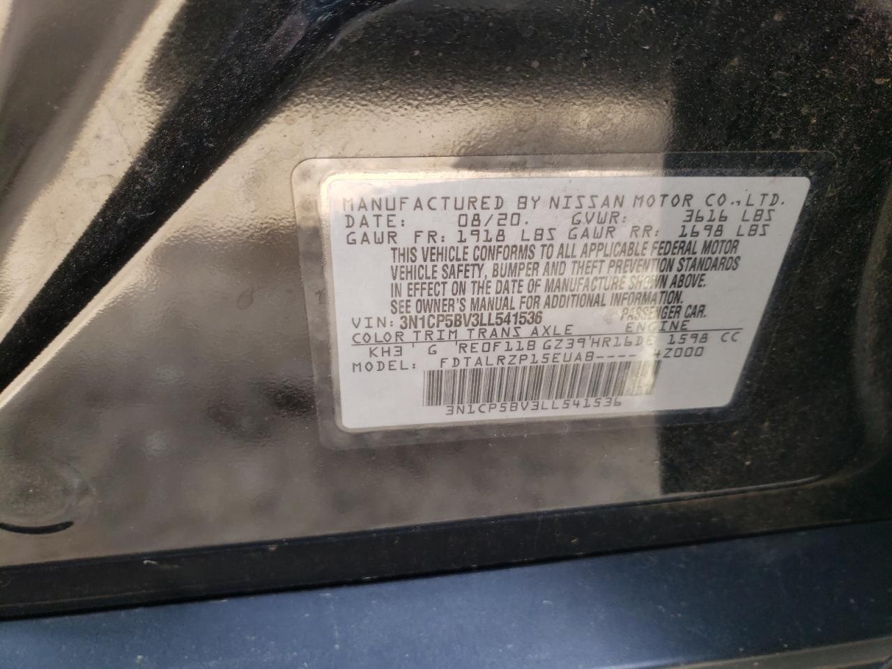 3N1CP5BV3LL541536 NISSAN KICKS 2020