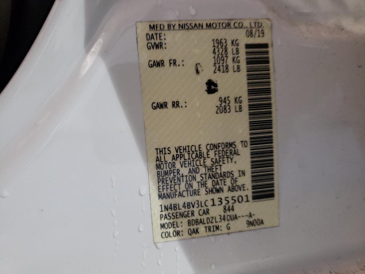 1N4BL4BV3LC135501 NISSAN ALTIMA 2020