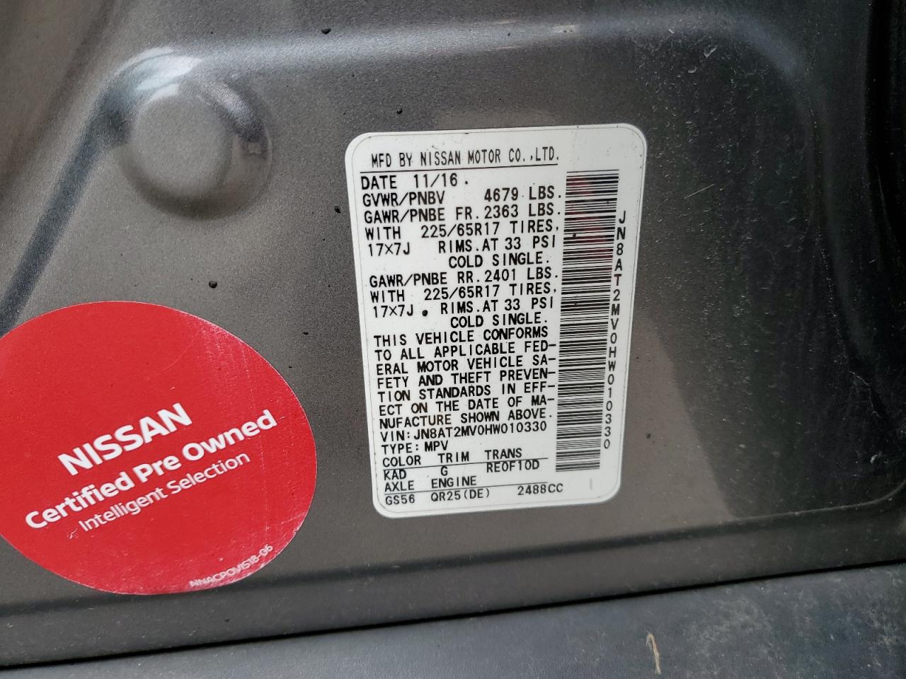 JN8AT2MV0HW010330 NISSAN ROGUE 2017