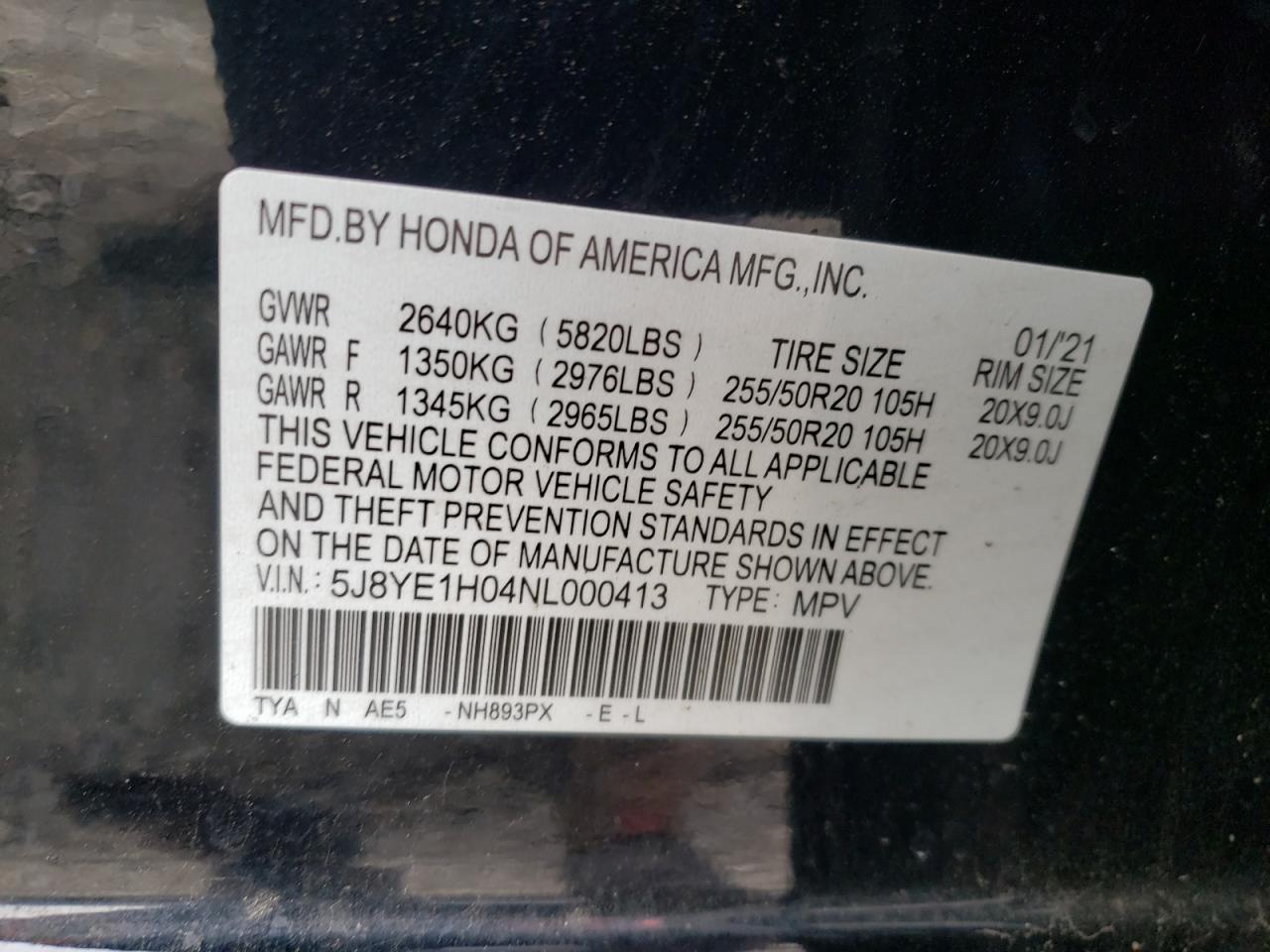 5J8YE1H04NL000413 2022 Acura Mdx A-Spec