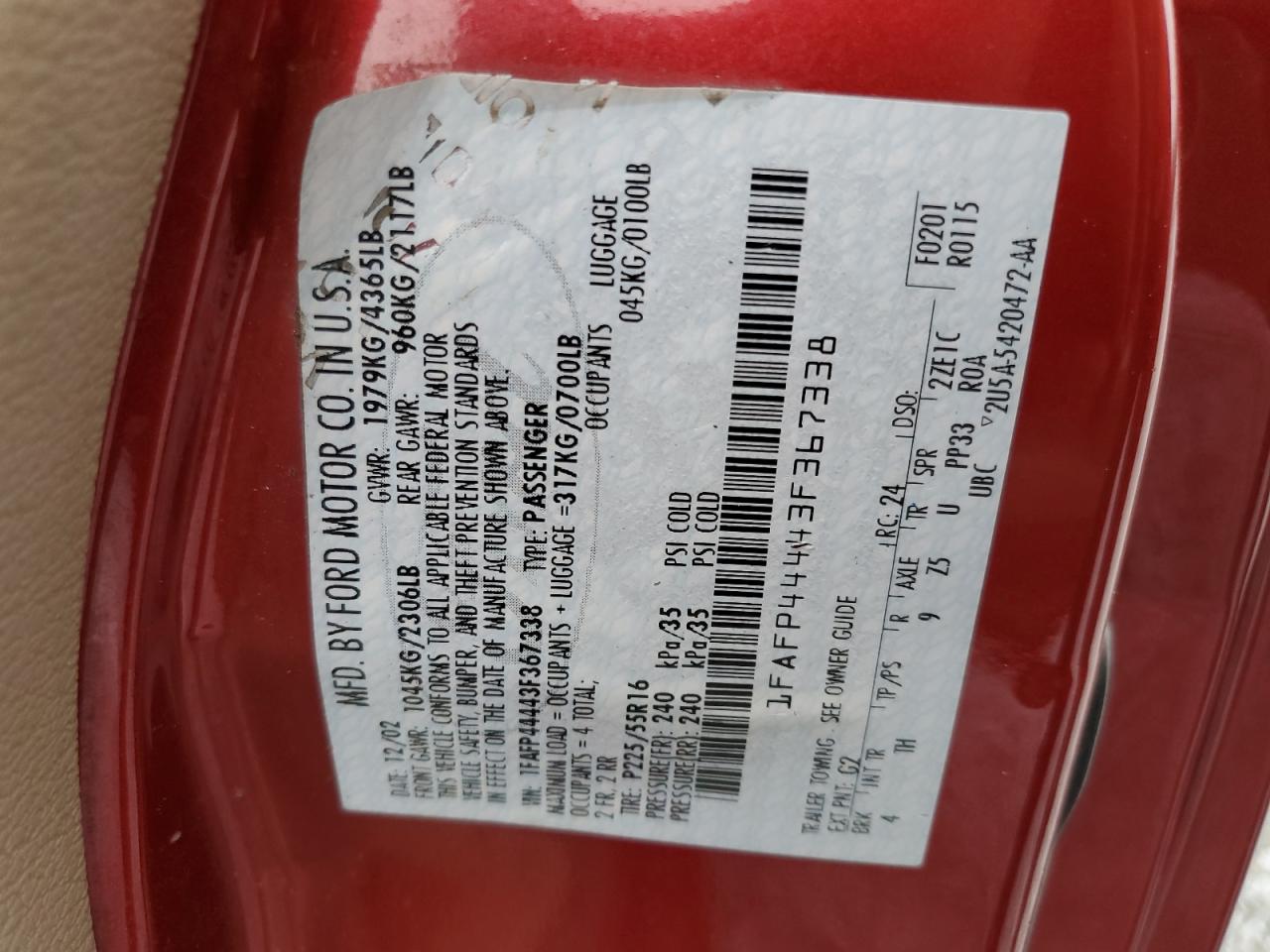 1FAFP44443F367338 2003 Ford Mustang