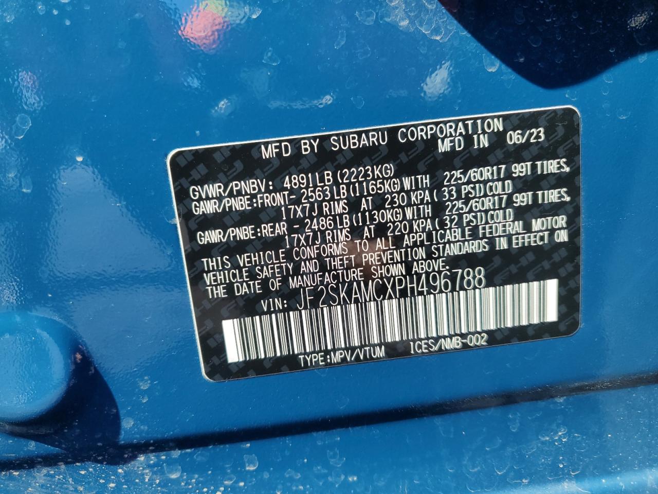 JF2SKAMCXPH496788 SUBARU FORESTER 2023