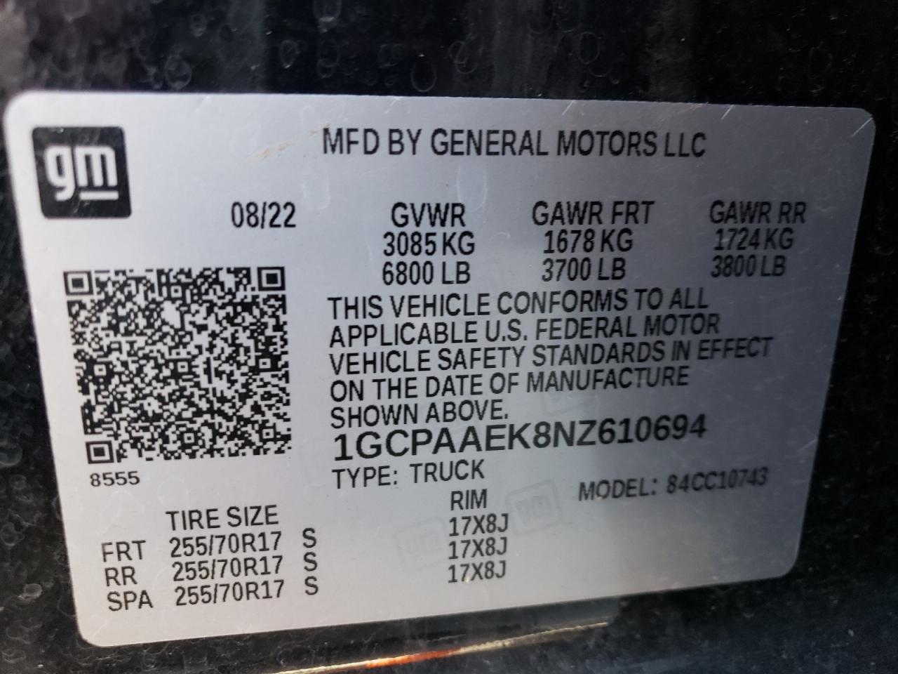 1GCPAAEK8NZ610694 CHEVROLET ALL Models 2022