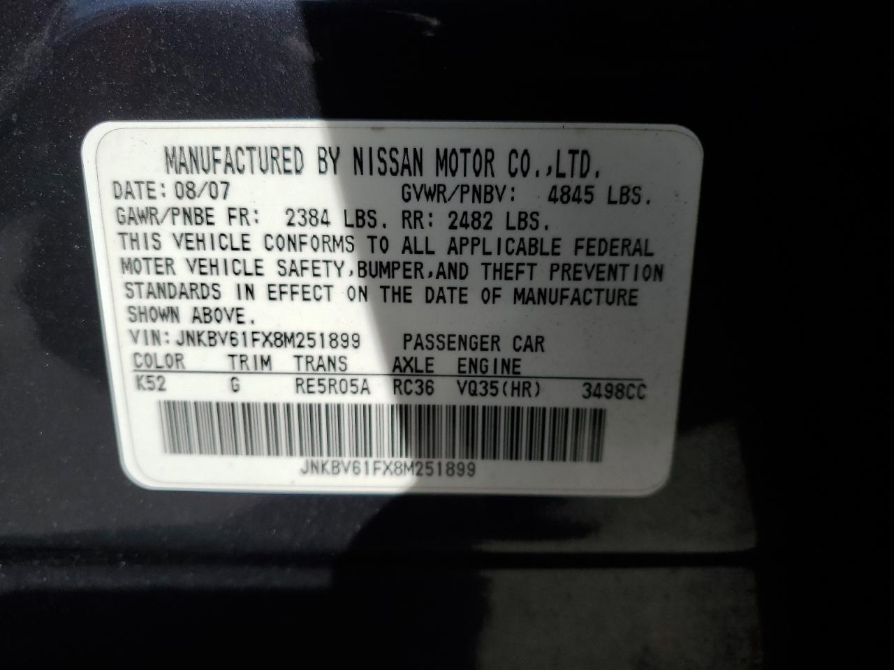 JNKBV61FX8M251899 2008 Infiniti G35