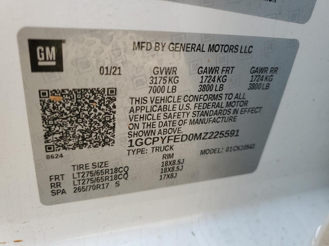 1GCPYFED0MZ225591 CHEVROLET ALL Models 2021