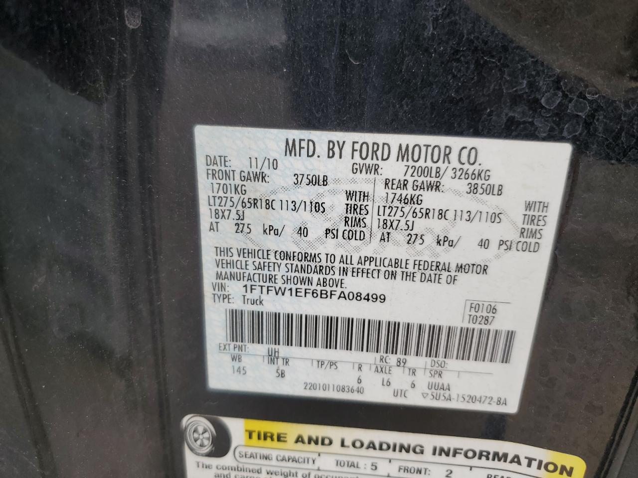 1FTFW1EF6BFA08499 2011 Ford F150 Supercrew