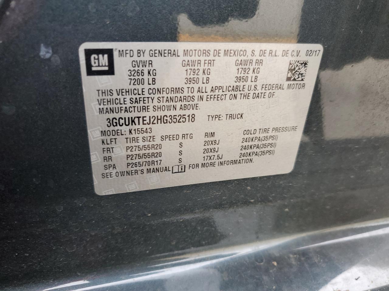 3GCUKTEJ2HG352518 CHEVROLET ALL Models 2017
