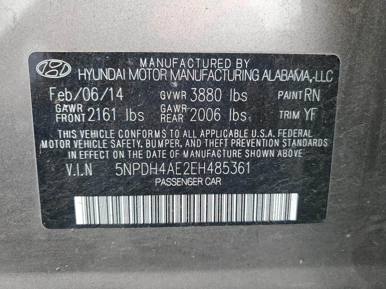 5NPDH4AE2EH485361 2014 Hyundai Elantra Se