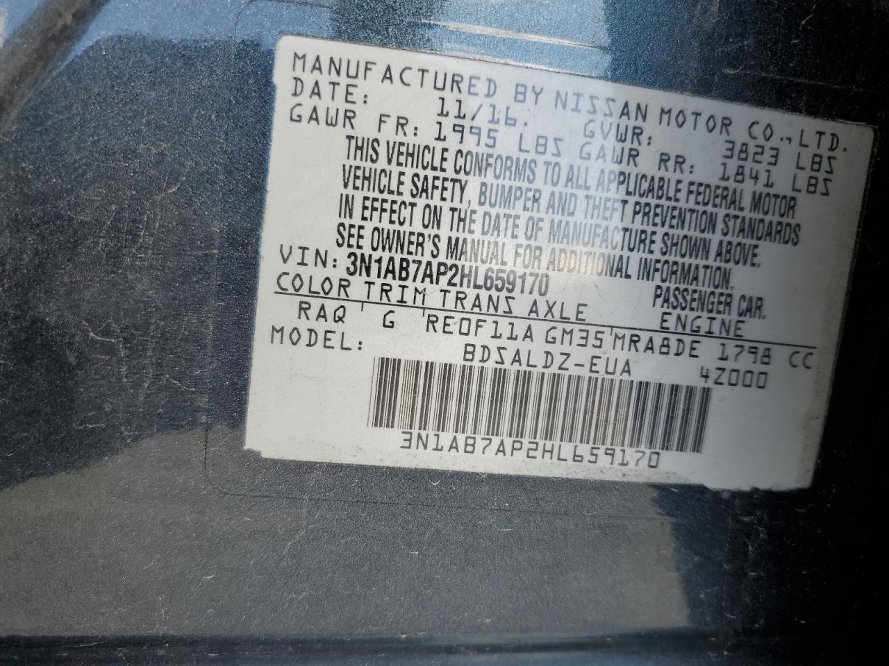 3N1AB7AP2HL659170 NISSAN SENTRA 2017