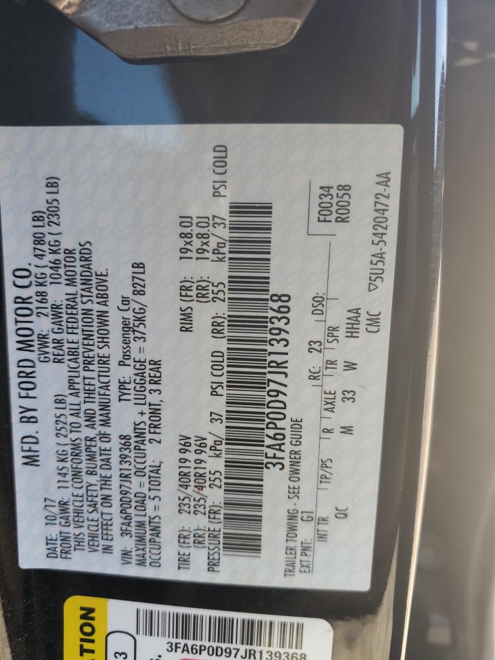3FA6P0D97JR139368 FORD FUSION 2018