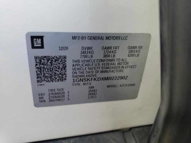 2021 Chevrolet Suburban K1500 Premier VIN: 1GNSKFKDXMR222902 Lot: 46014574