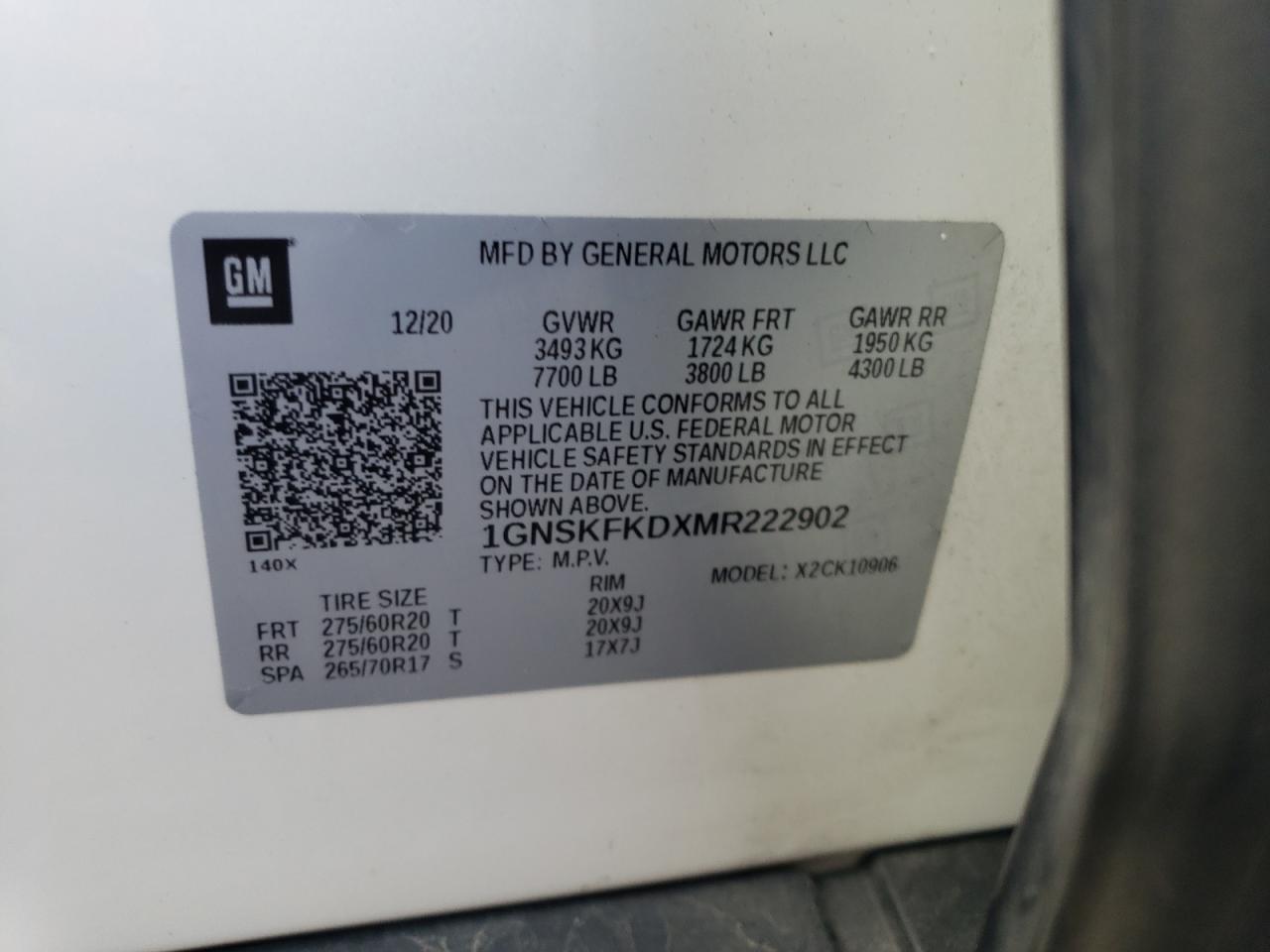 1gnskfkdxmr222902 1GNSKFKDXMR222902 2021 Chevrolet Suburban K1500 Premier