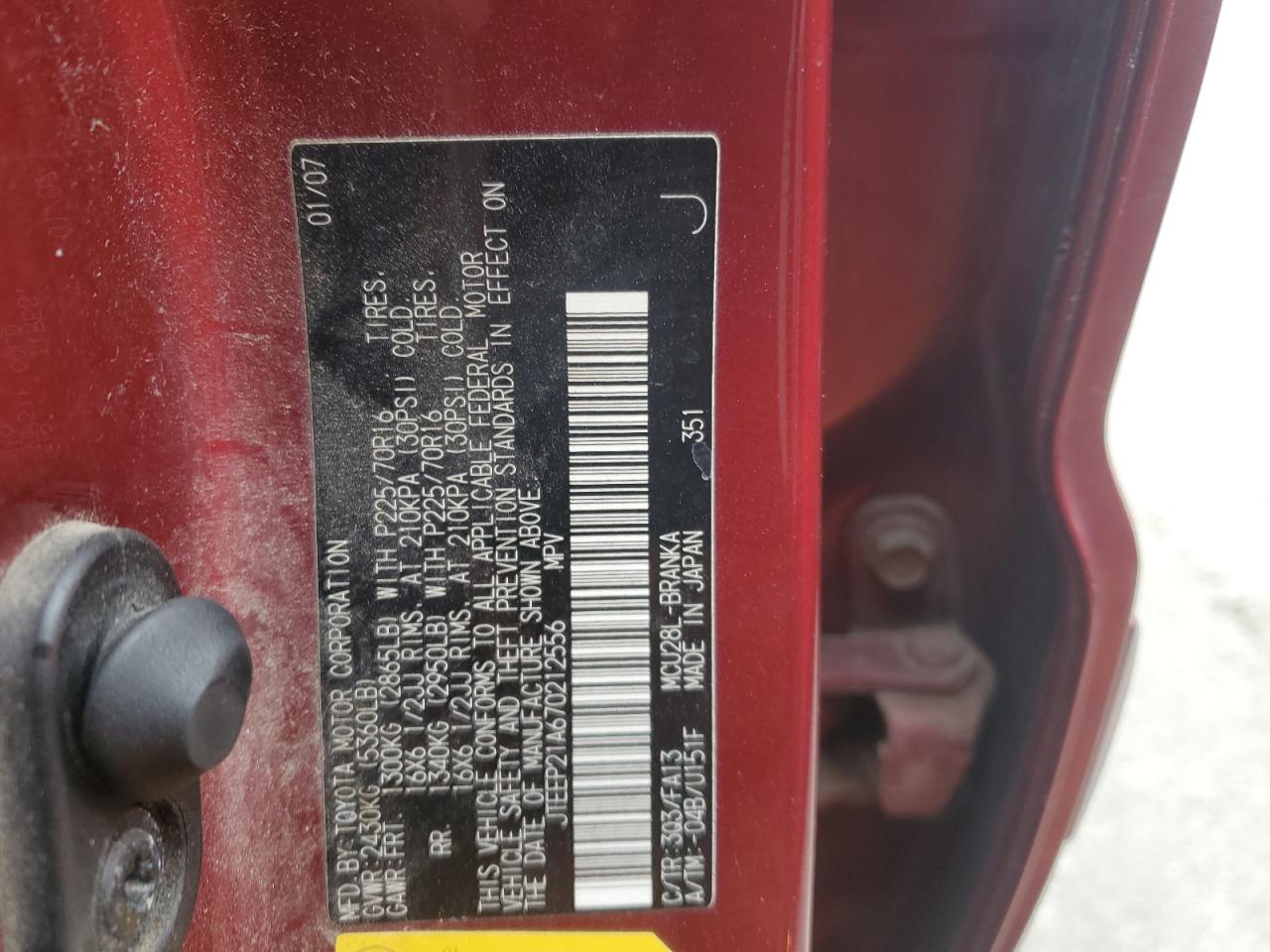 JTEEP21A670212556 2007 Toyota Highlander Sport