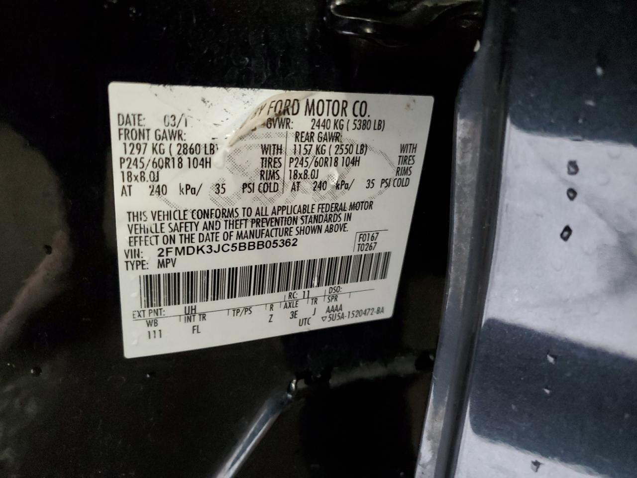 2FMDK3JC5BBB05362 2011 Ford Edge Sel