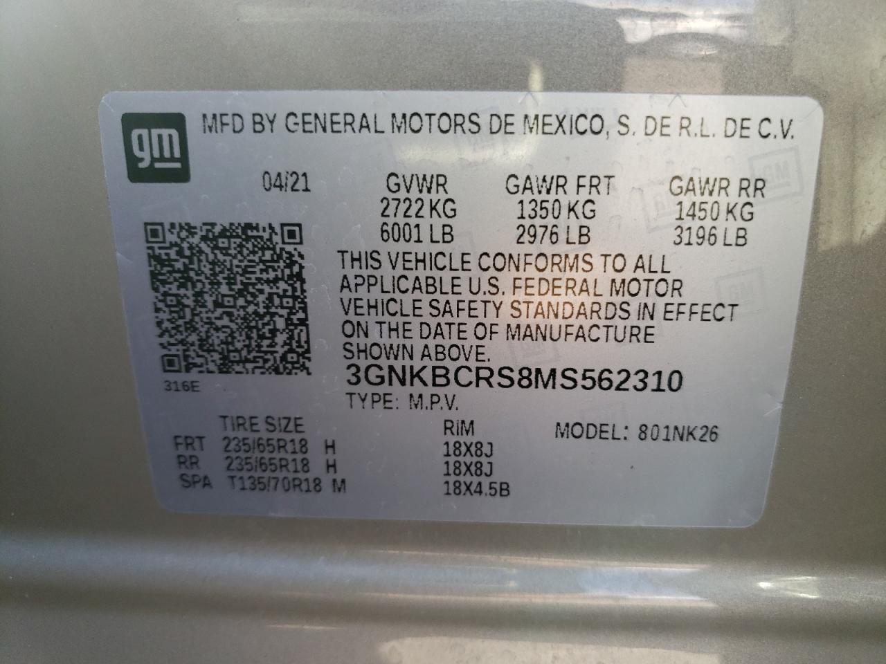 3GNKBCRS8MS562310 CHEVROLET BLAZER 2021