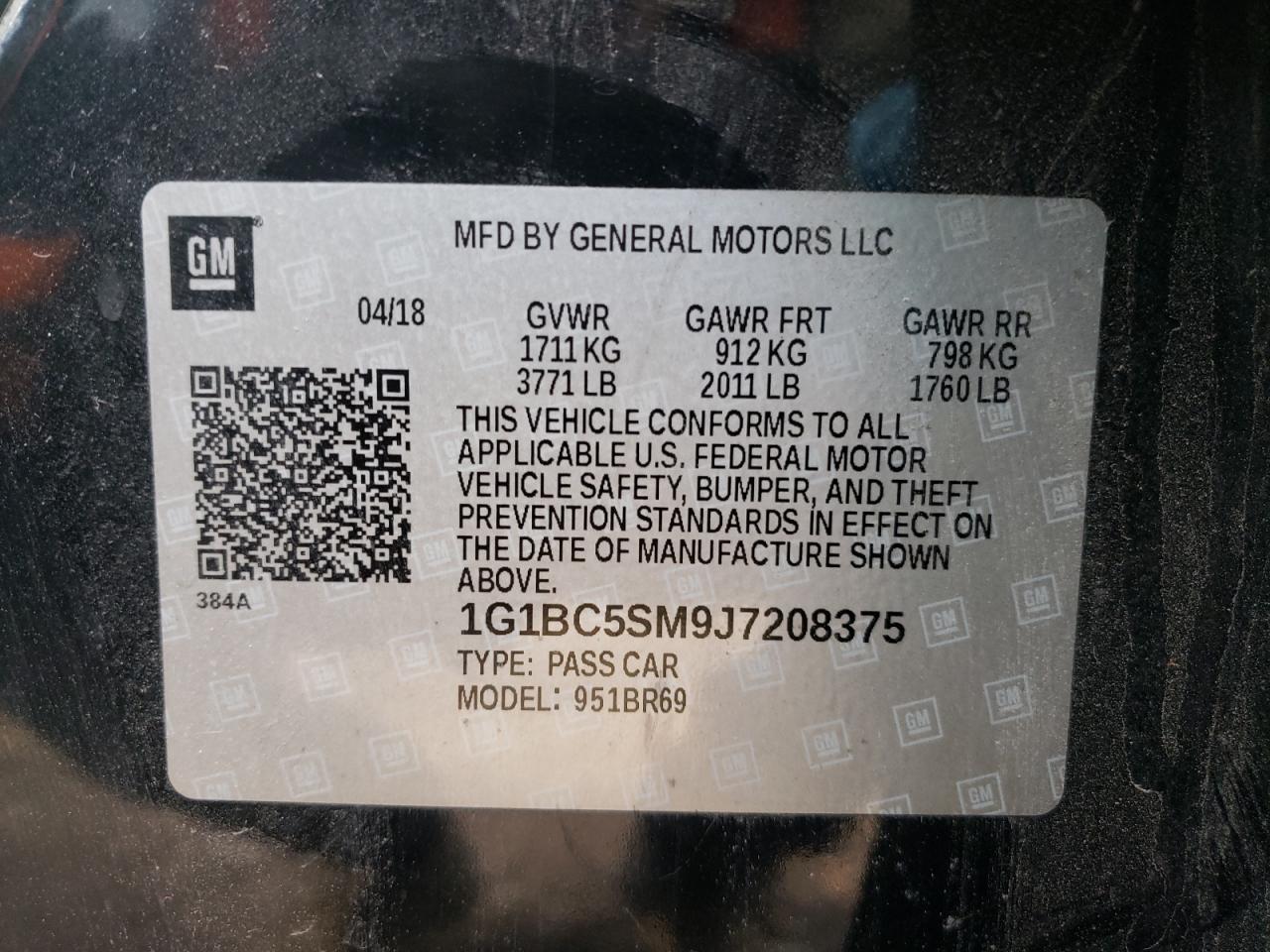 1G1BC5SM9J7208375 CHEVROLET CRUZE 2018
