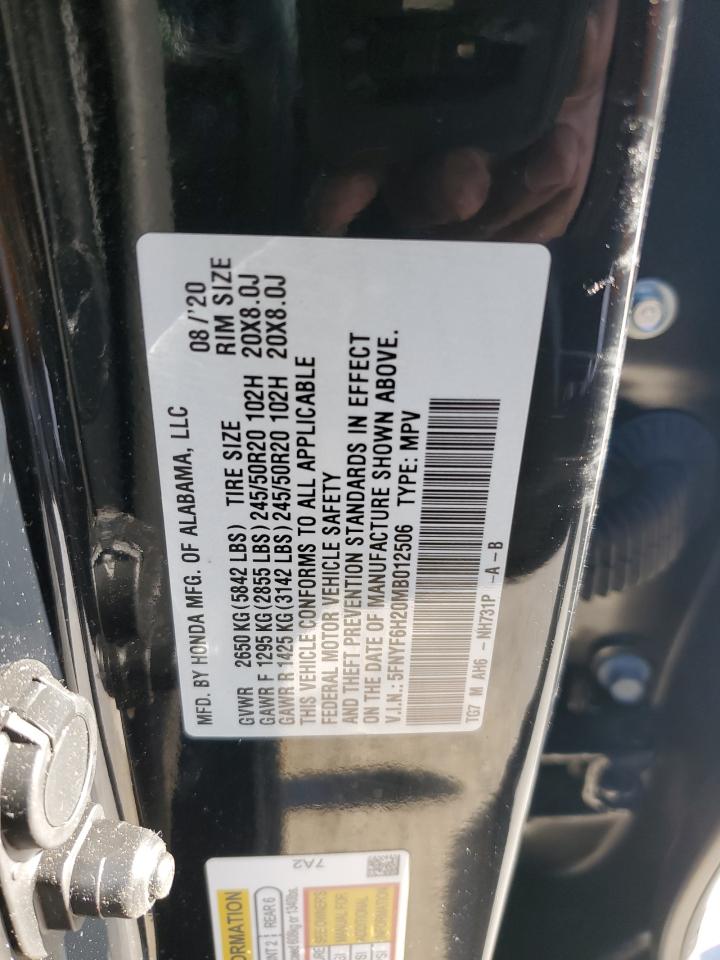VIN: 5FNYF6H20MB012506 2021 HONDA PILOT