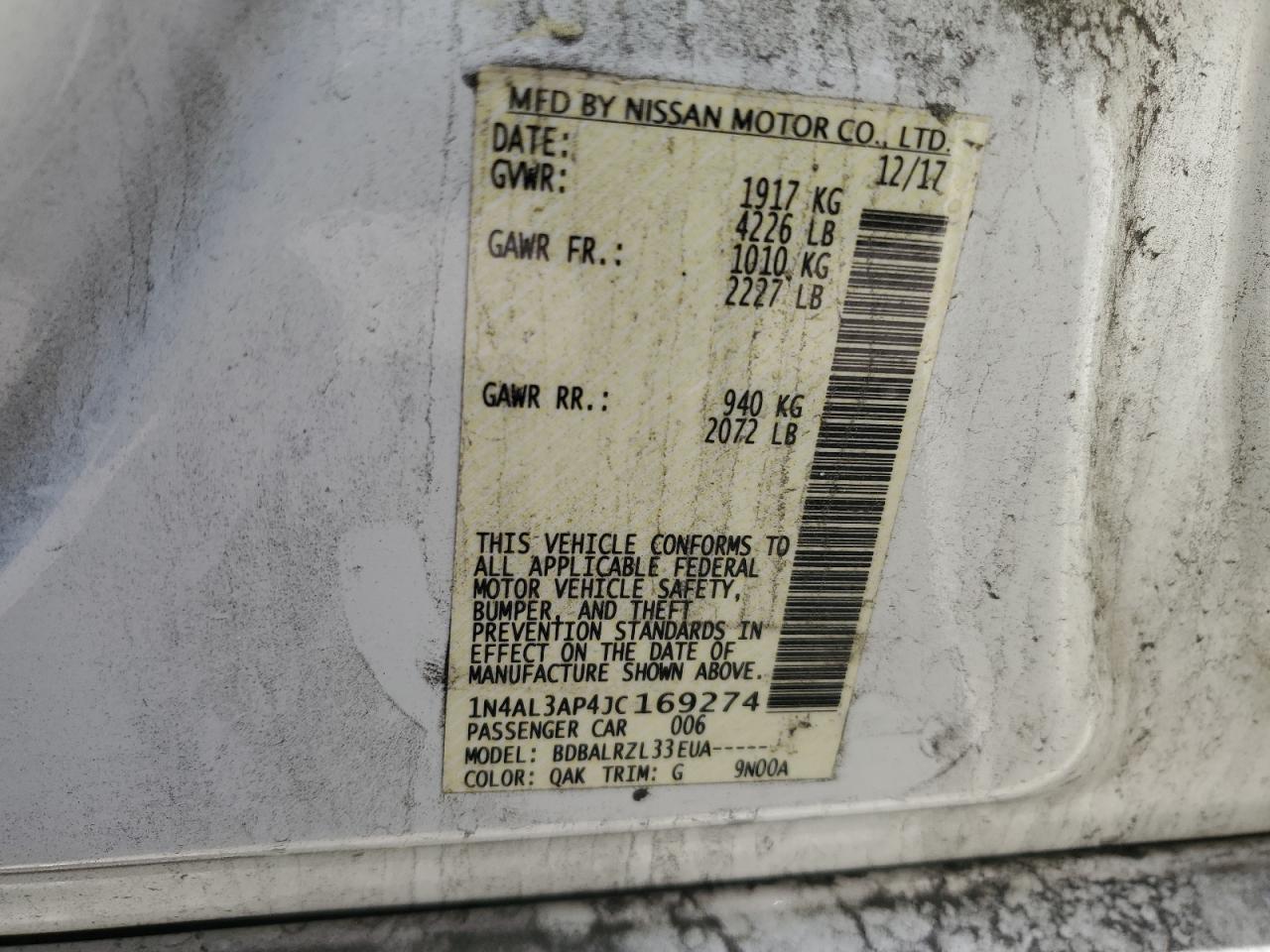 1N4AL3AP4JC169274 NISSAN ALTIMA 2018