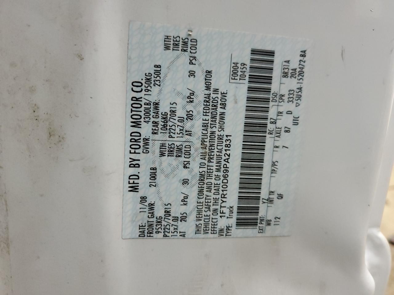 1FTYR10D69PA21831 2009 Ford Ranger