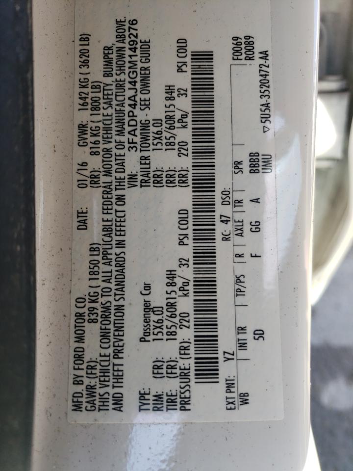 3FADP4AJ4GM149276 FORD FIESTA 2016