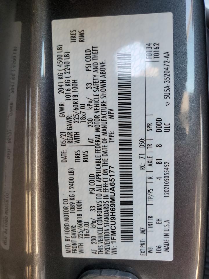 1FMCU9H69MUA65177 FORD ESCAPE 2021