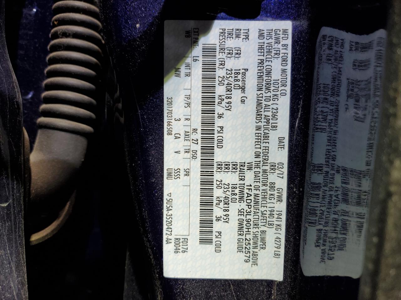 1FADP3L90HL252579 FORD FOCUS 2017