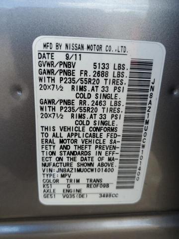 2012 Nissan Murano S VIN: JN8AZ1MU0CW101400 Lot: 40427674