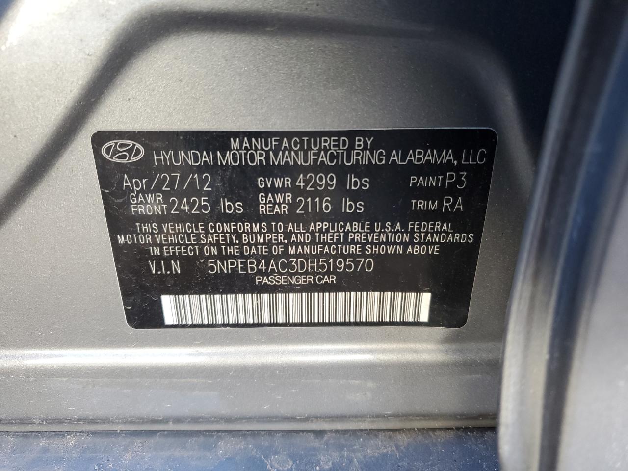 5NPEB4AC3DH519570 2013 Hyundai Sonata Gls