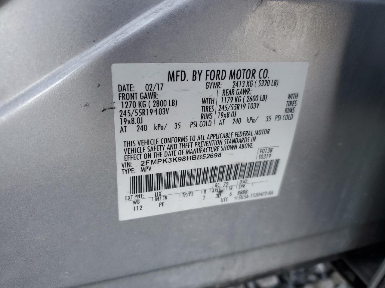 2FMPK3K98HBB52698 FORD EDGE 2017
