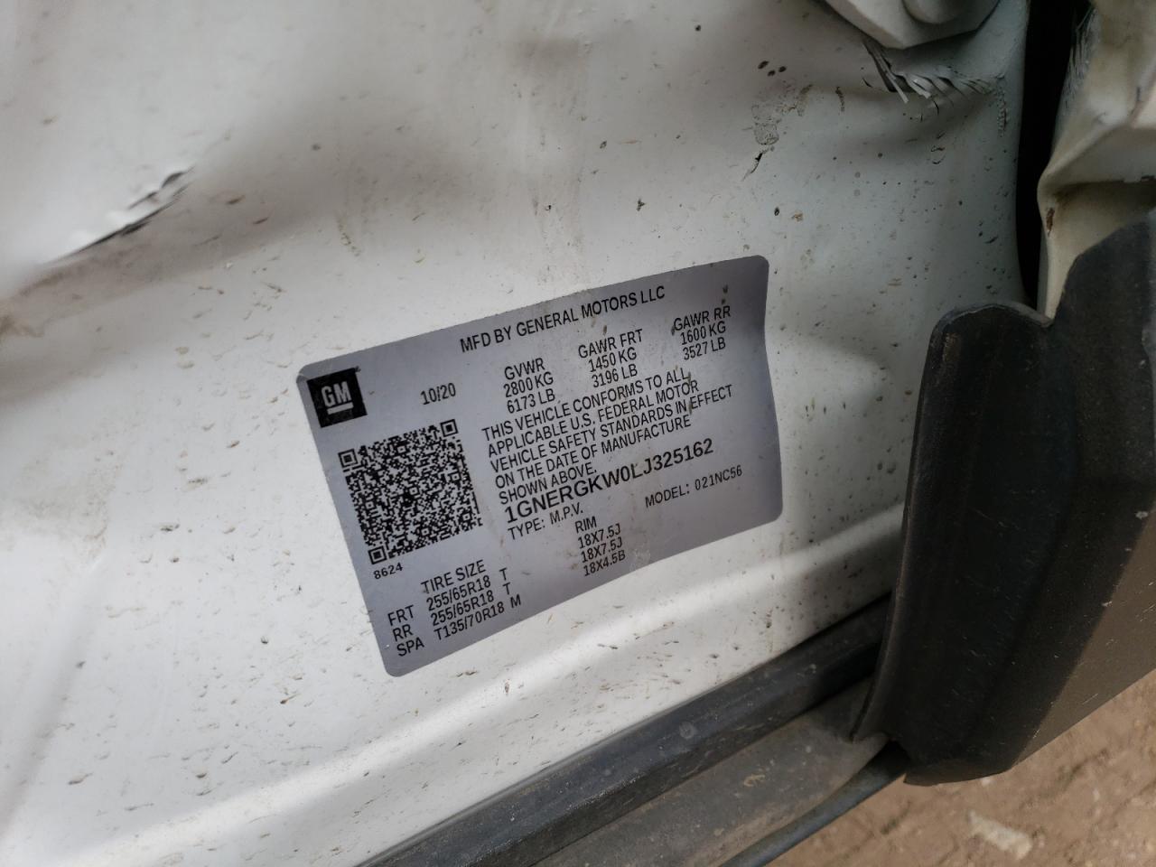 1GNERGKW0LJ325162 CHEVROLET TRAVERSE 2020