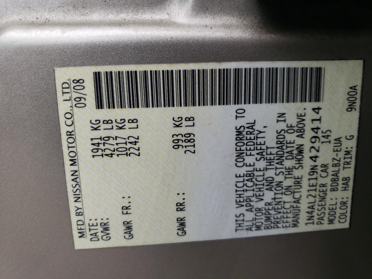 1N4AL21E19N429414 2009 Nissan Altima 2.5