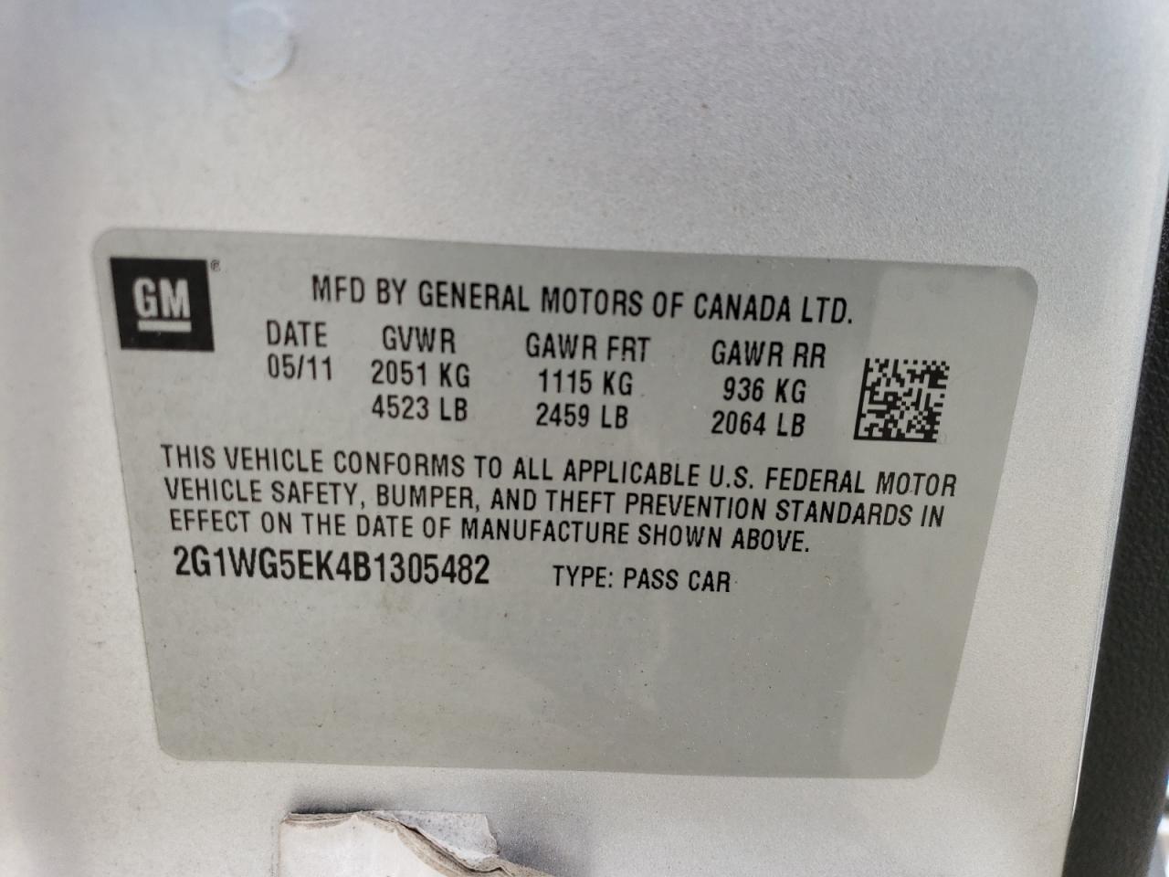 2G1WG5EK4B1305482 2011 Chevrolet Impala Lt