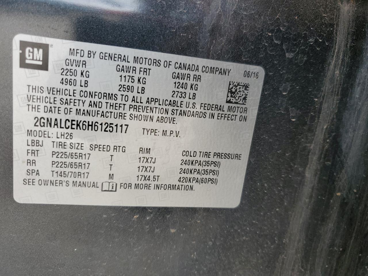 2GNALCEK6H6125117 CHEVROLET EQUINOX 2017