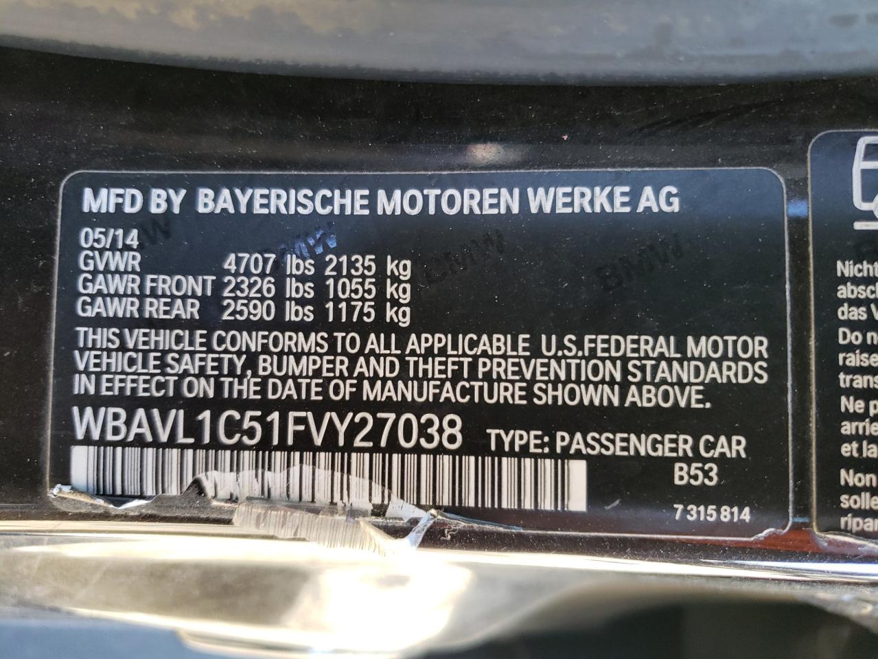 WBAVL1C51FVY27038 2015 BMW X1 xDrive28I