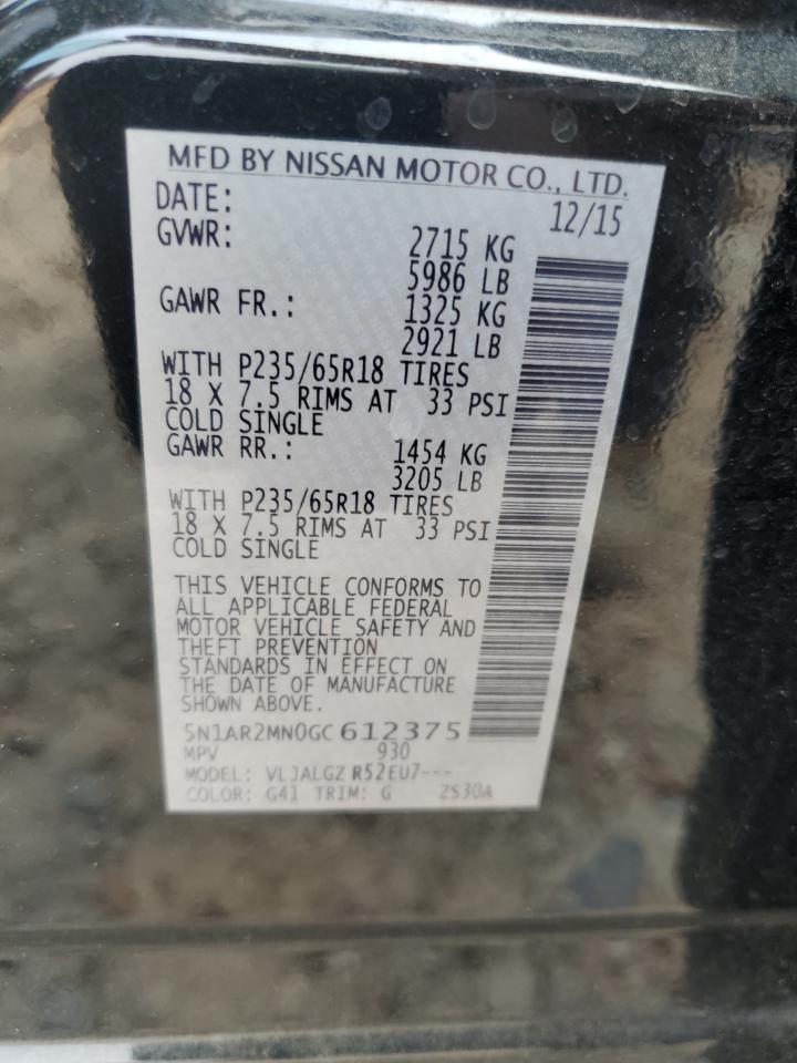 5N1AR2MN0GC612375 NISSAN PATHFINDER 2016
