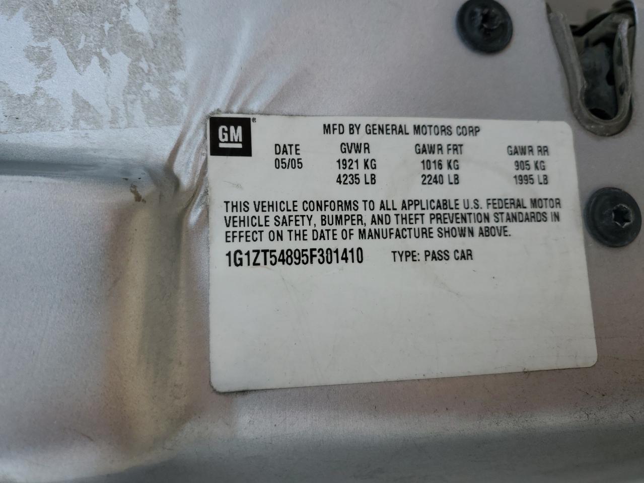 1G1ZT54895F301410 2005 Chevrolet Malibu Ls