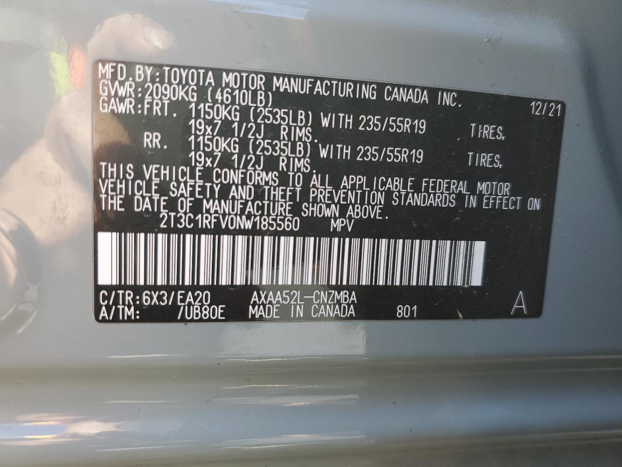 2T3C1RFV0NW185560 TOYOTA RAV4 2022