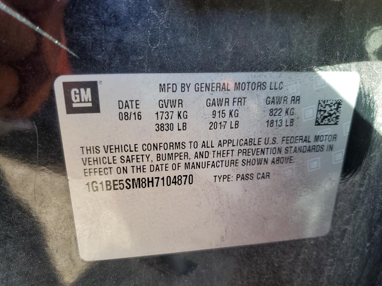 1G1BE5SM8H7104870 CHEVROLET CRUZE 2017